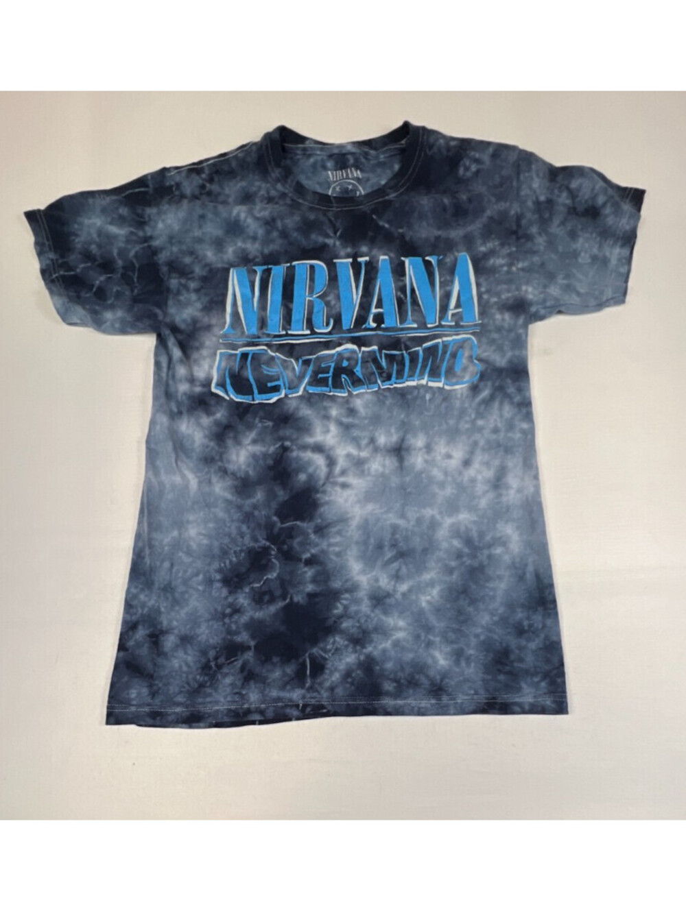 Nirvana Men Blue Tie Dye Nevermind Graphic Retro Concert Tee Cotton